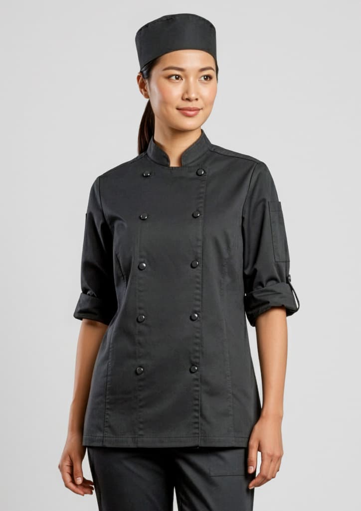 Gusto Womens Long Sleeve Chef Jacket — Black