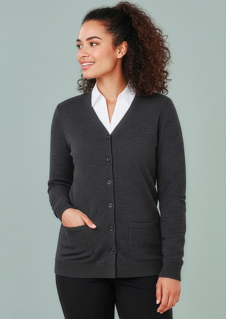 Button Front Womens Knit Cardigan — Charcoal