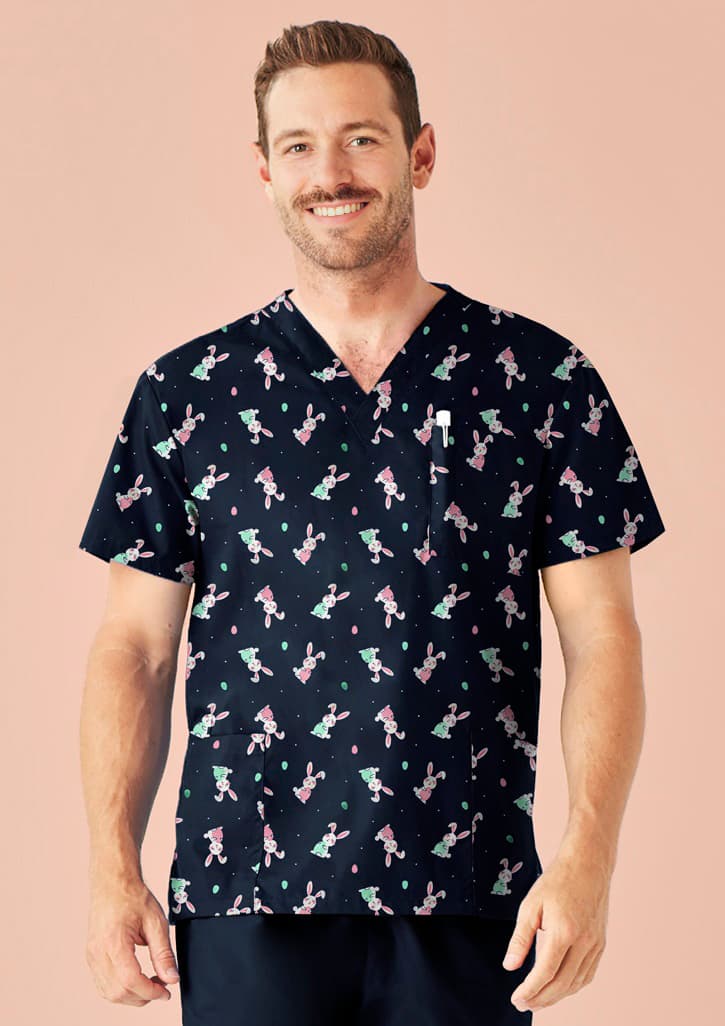 Easter Mens V-Neck Short Sleeve Scrub Top — Midnight Navy