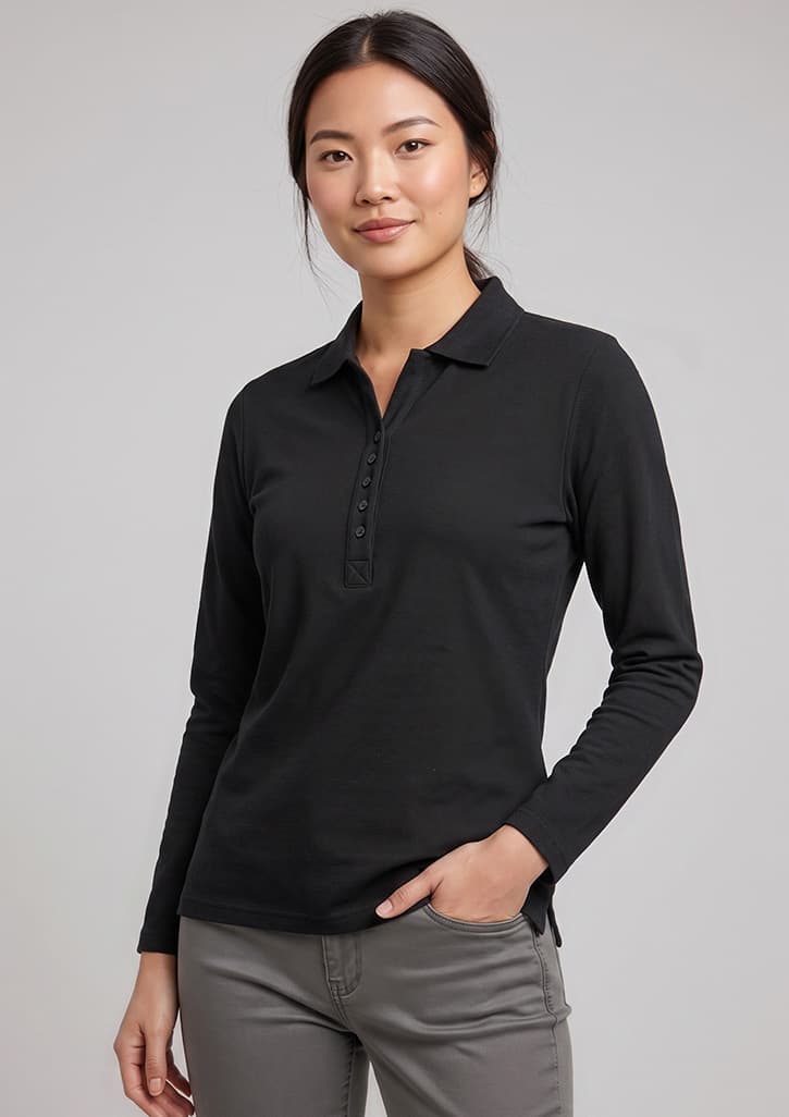 Crew Womens Long Sleeve Polo — Black