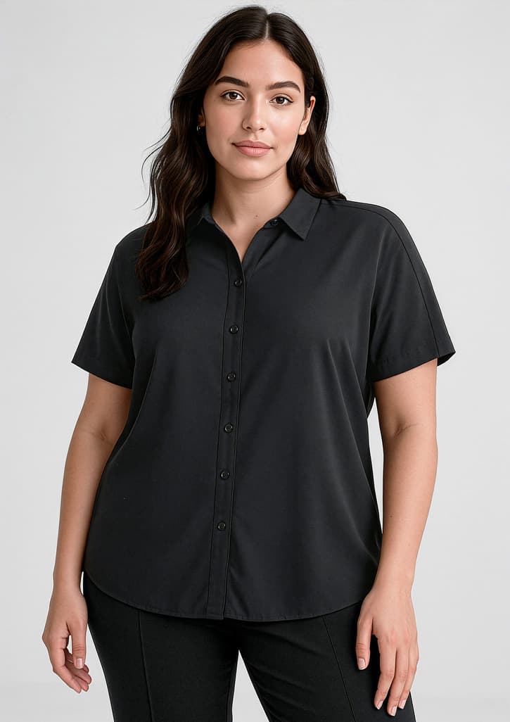 Dahlia Womens Short Sleeve Blouse — Black