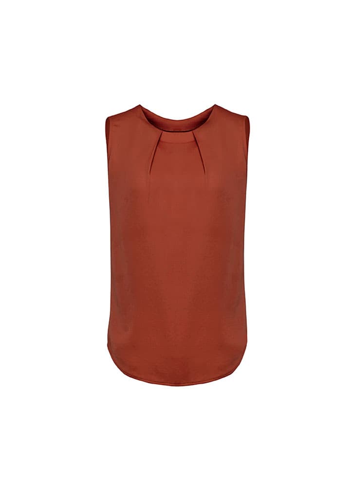 Estelle Womens Sleeveless Pleat Detail Blouse — Auburn