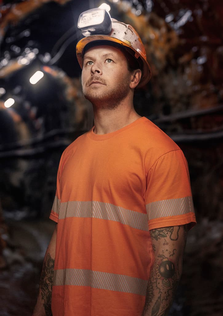 Mens Hi Vis Segmented Tape Cotton Tee — Orange