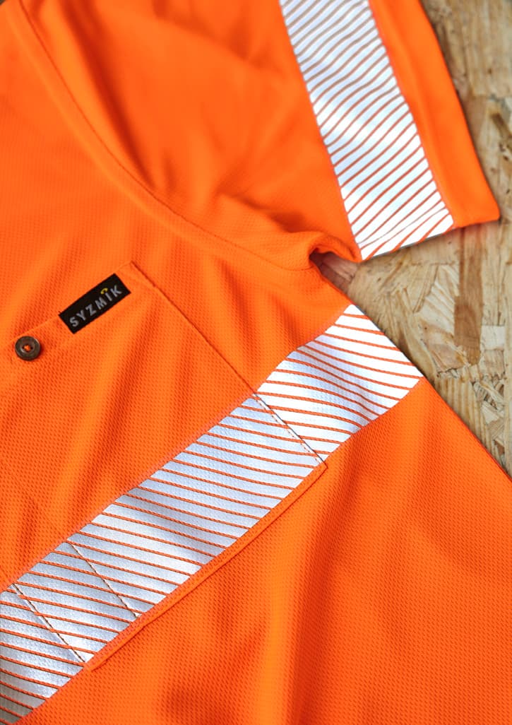 Unisex Hi Vis Segmented Tape Short Sleeve Polo — Orange/Navy