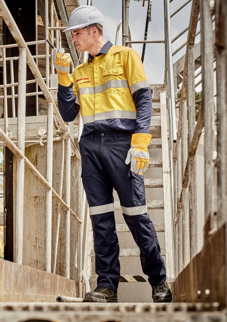 Mens Orange Flame Taped Cargo Pant (Stout) — Navy