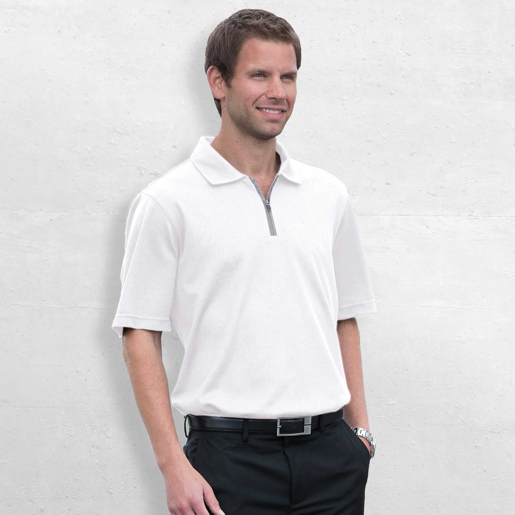 Dri Gear Trimmed Polo — White/Aluminium