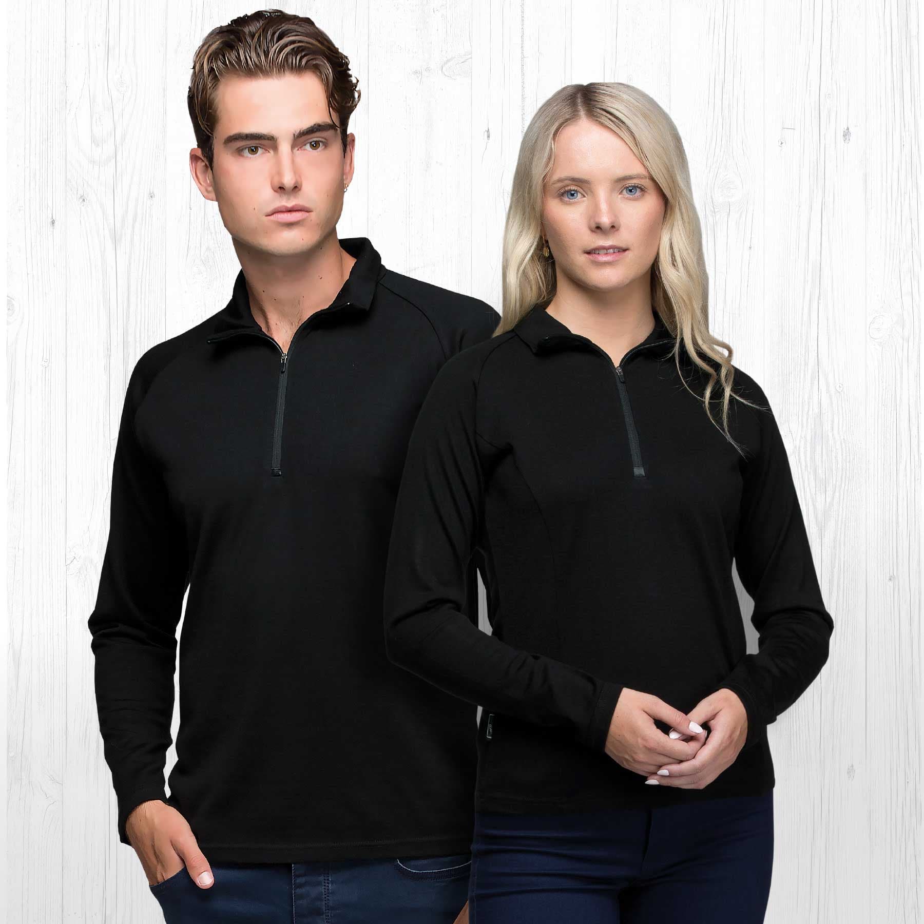 Merino Zip Pullover - Womens — Black