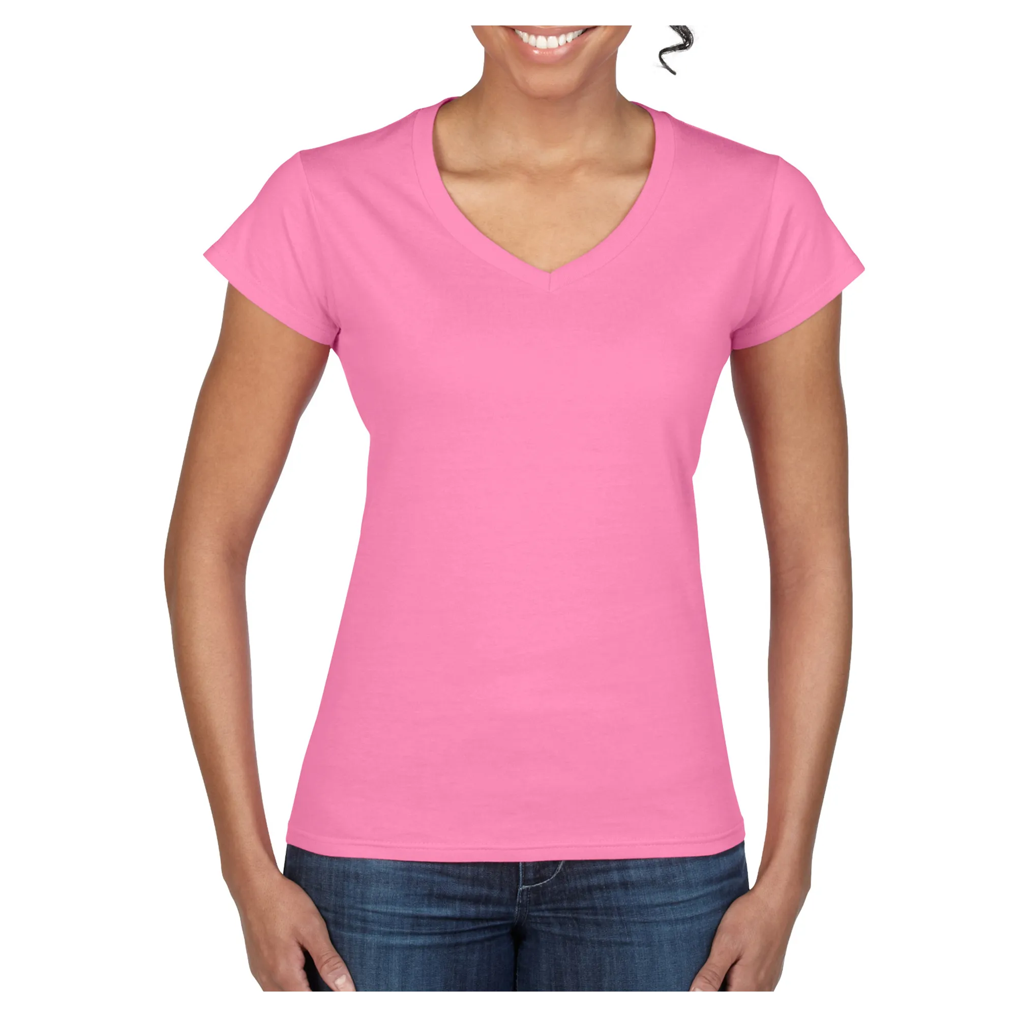 64V00L Gildan Softstyle Ladies' V-Neck T-Shirt — Azalea