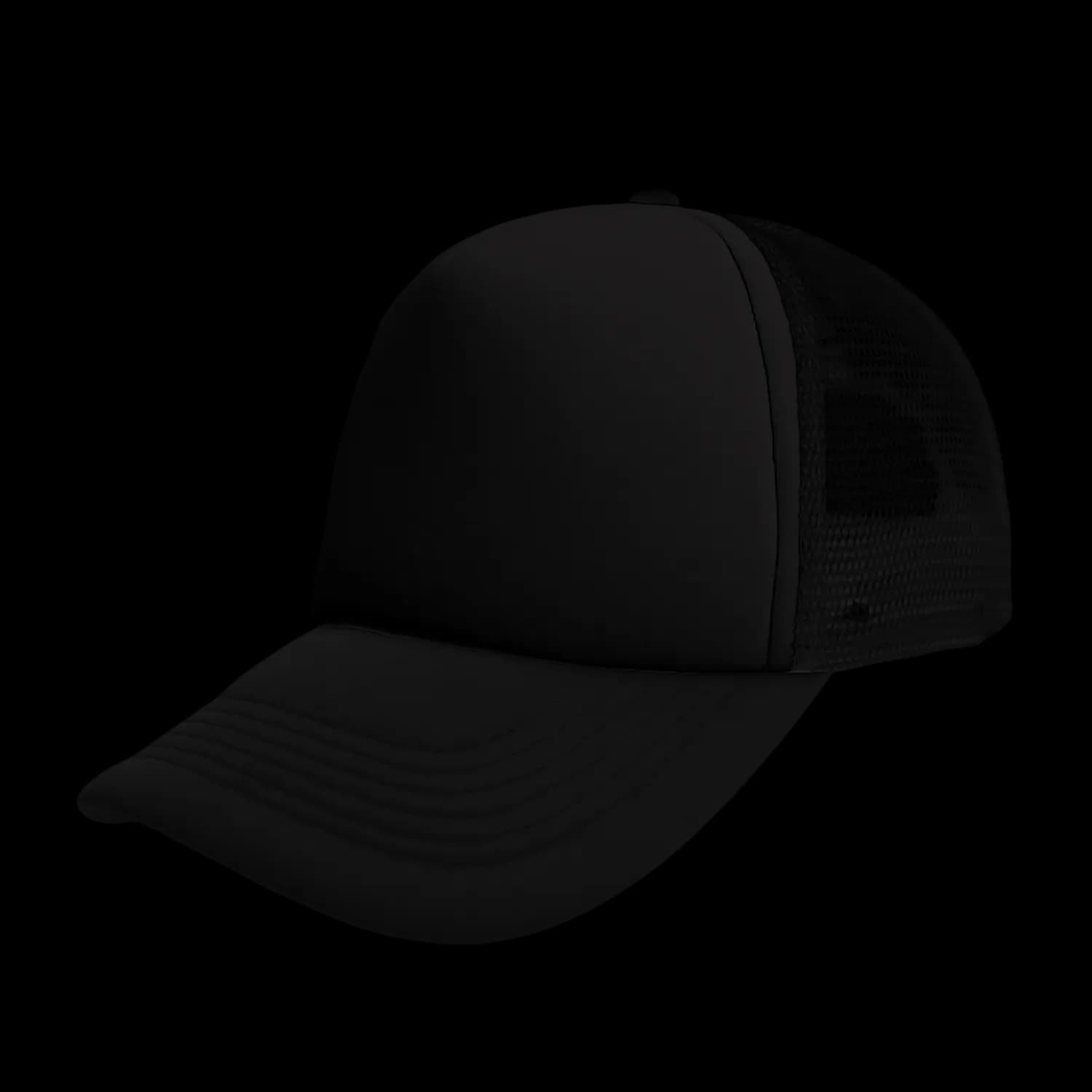S19500 Headwear24 Foam Trucker Curved Peak — Black / Black Mesh