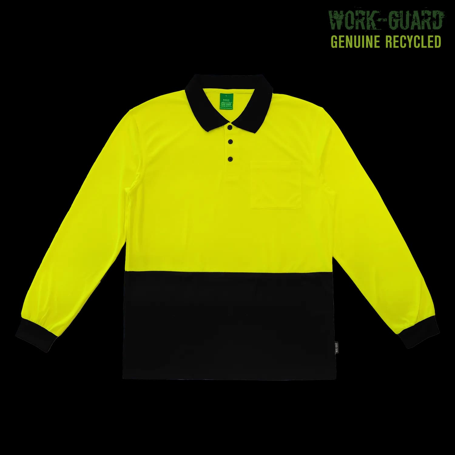 R482X Work-Guard Recycled Hi Vis Longsleeve Polo — Safety Yellow / Black