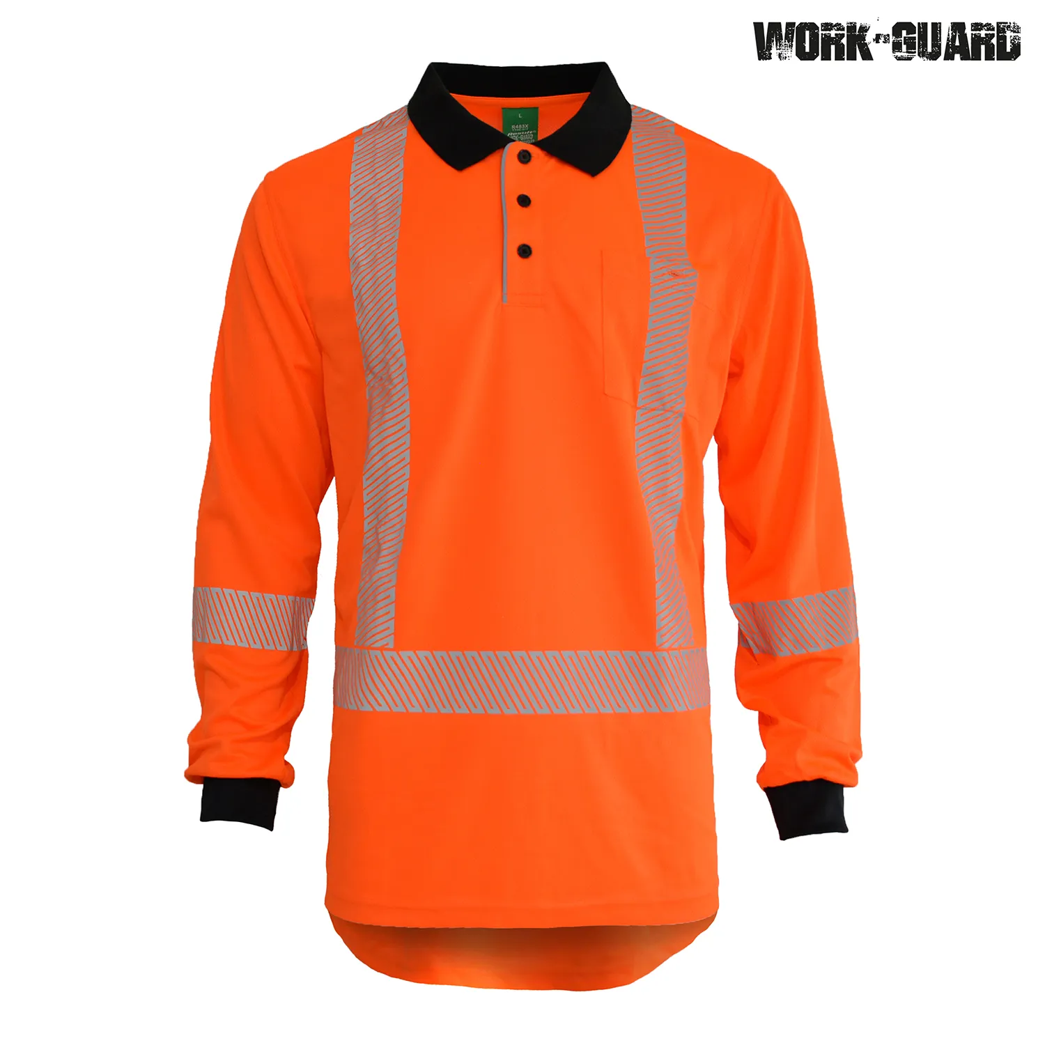 R483X Work-Guard Recycled Hi Vis TTMC Long Sleeve Polo — Safety Orange