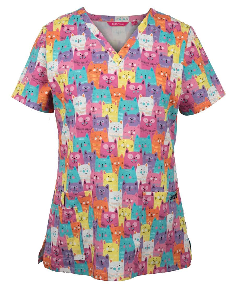 JB's LADIES SCRUB TOP PRINTED — Cat