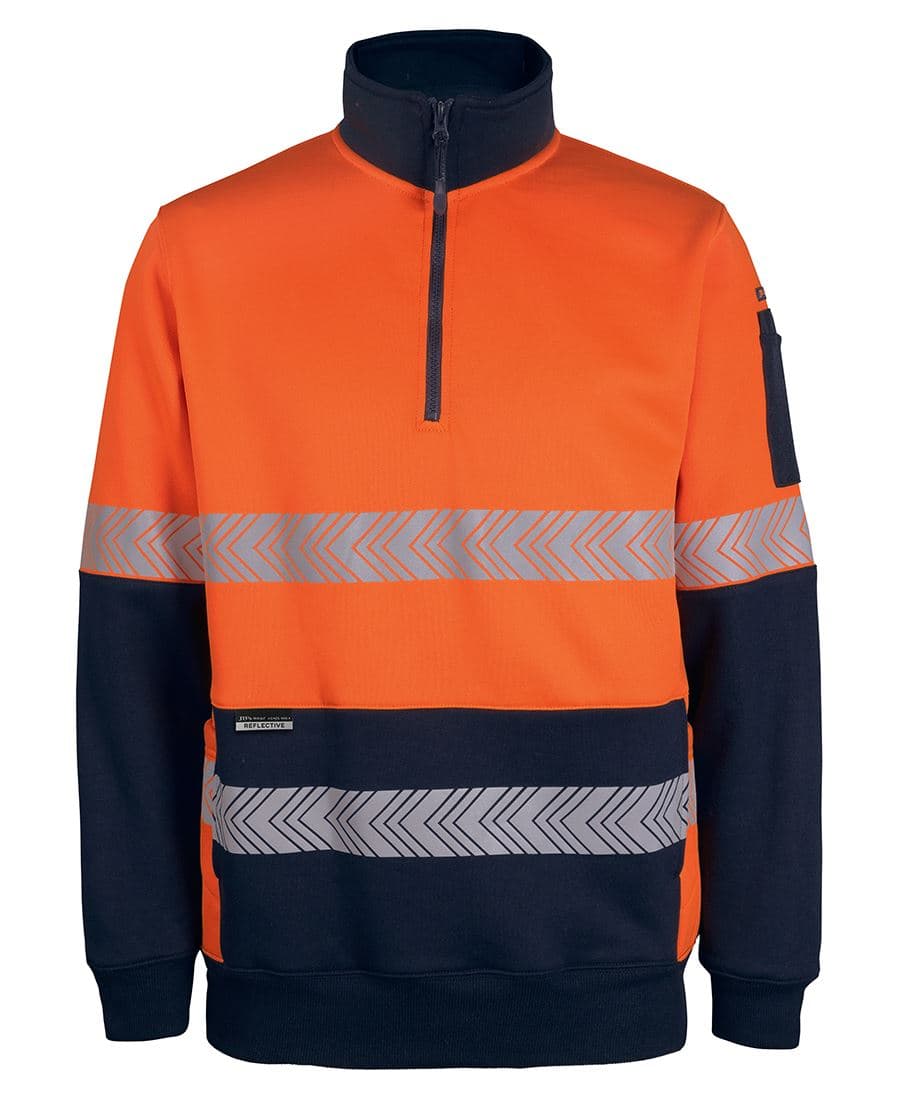 JB's HV 330G 1/2 ZIP SEGMENTED TAPE FLEECE ORANGE/NAVY-2XS — Orange/Navy