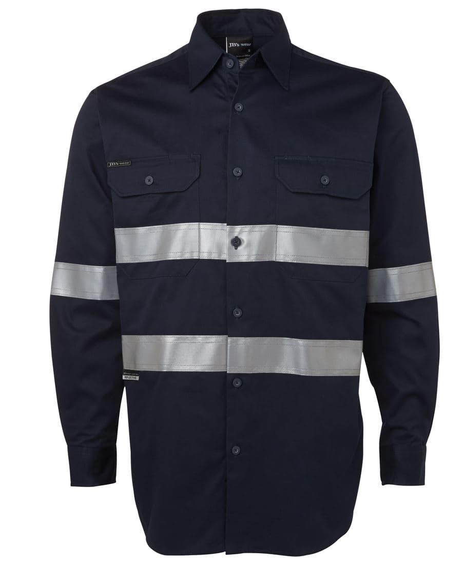 JB's L/S 190G WORK SHIRT WITH REFLECTIVE TAPE NAVY -XS — Navy