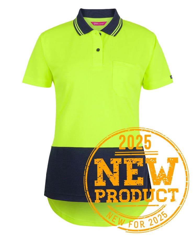 JB's LADIES HV S/S DROP TAIL POLO LIME/NAVY -08 — Lime/Navy