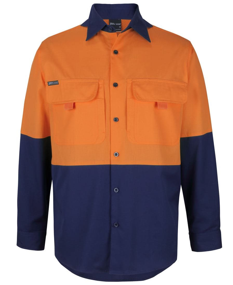 JB's HV L/S RIPSTOP FISHING SHIRT — Orange/Navy