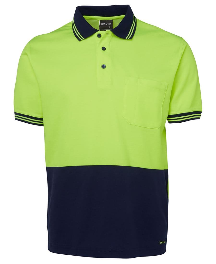JB's HV S/S COTTON BACK POLO LIME/NAVY-2XS — Lime/Navy