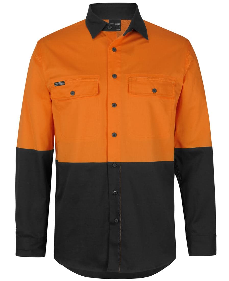 JB's HV L/S STRETCH WORK SHIRT — Orange/Black