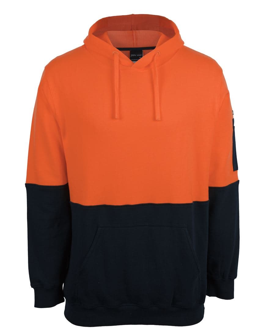 JB's HV 310 COTTON PULL OVER FLEECE HOODIE ORANGE/NAVY -2XS — Orange/Navy