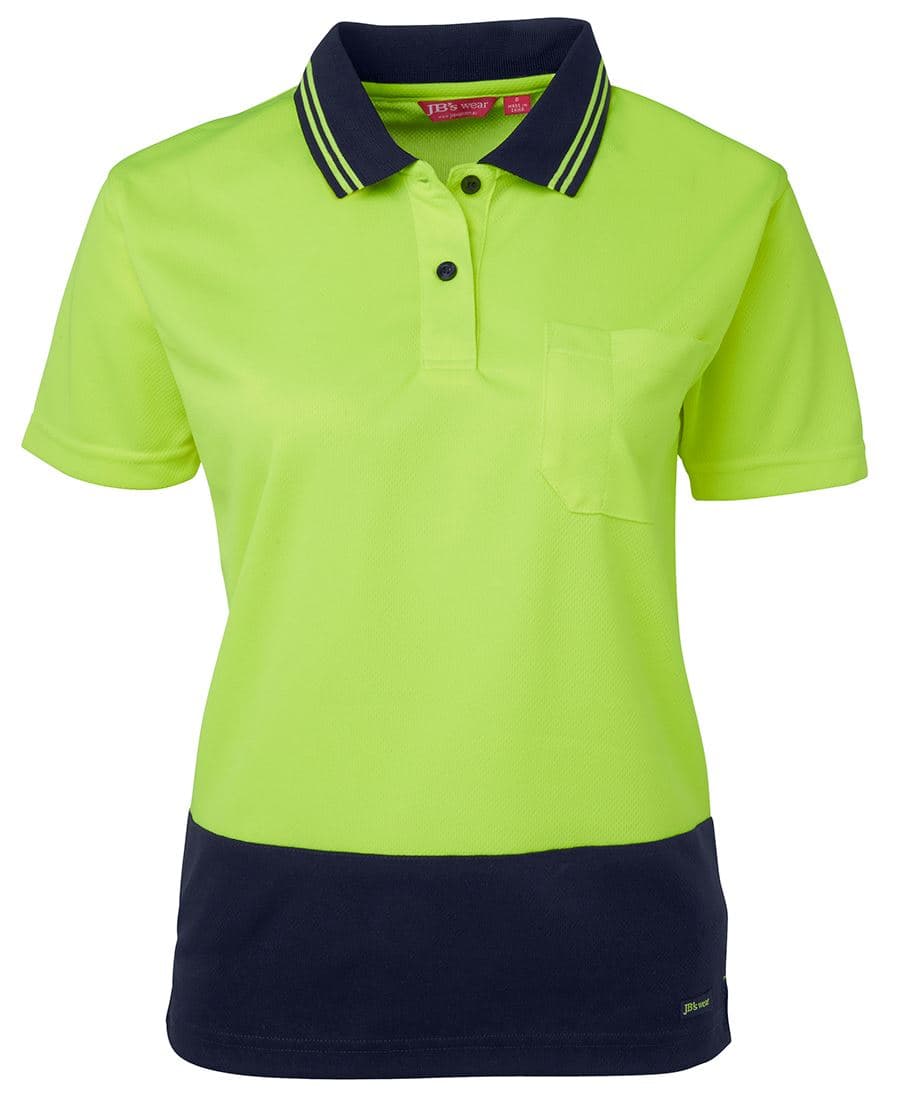 JB's LADIES HV S/S COMFORT POLO LIME/NVY -06 — Lime/Navy