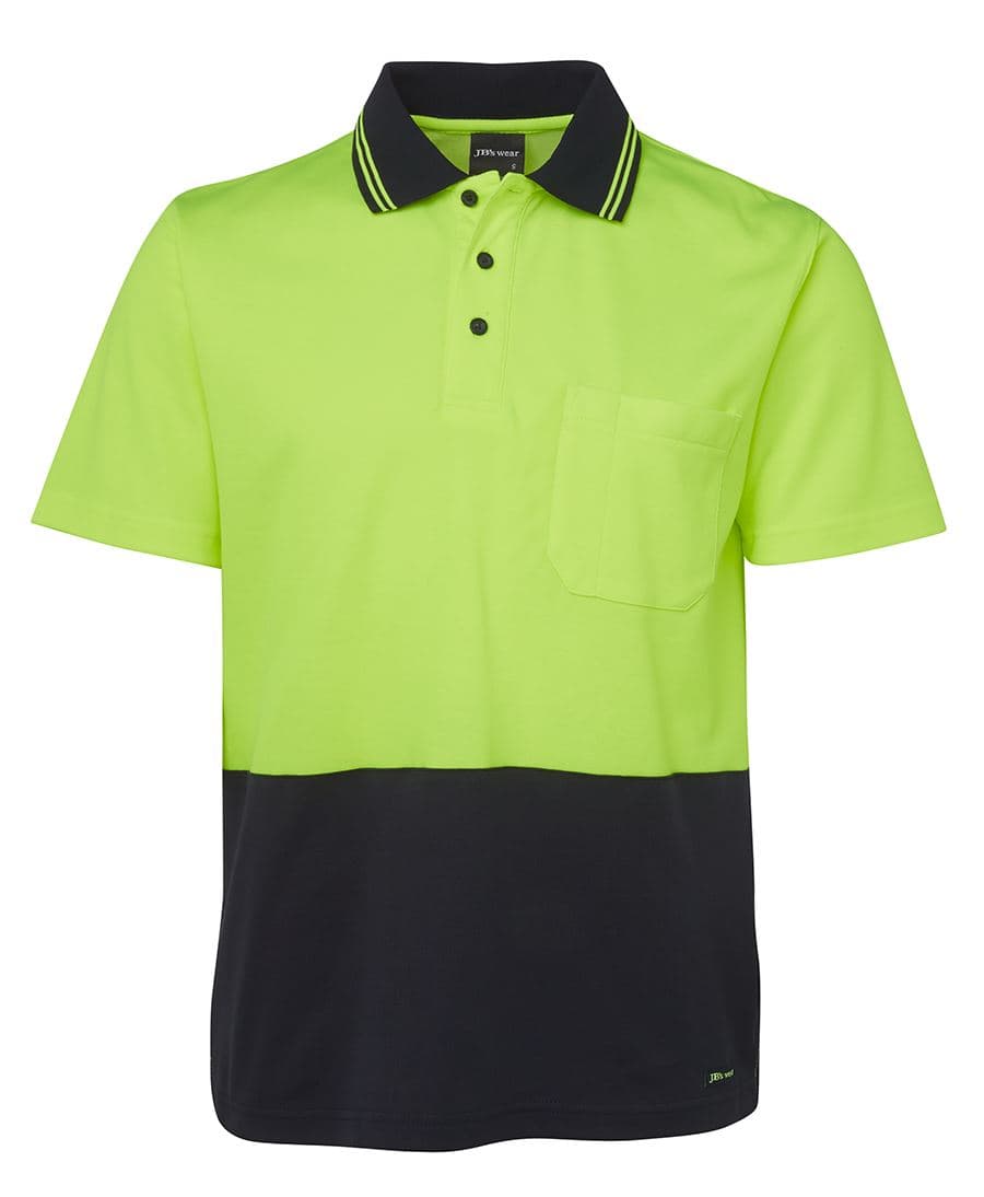 JB's HV NON CUFF S/S COTTON BACK POLO LIME/NAVY-2XS — Lime/Navy