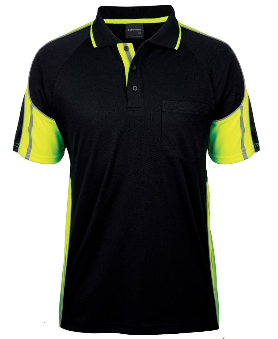 JB's S/S STREET PANEL POLO BLACK/LIME-2XS — Black/Lime