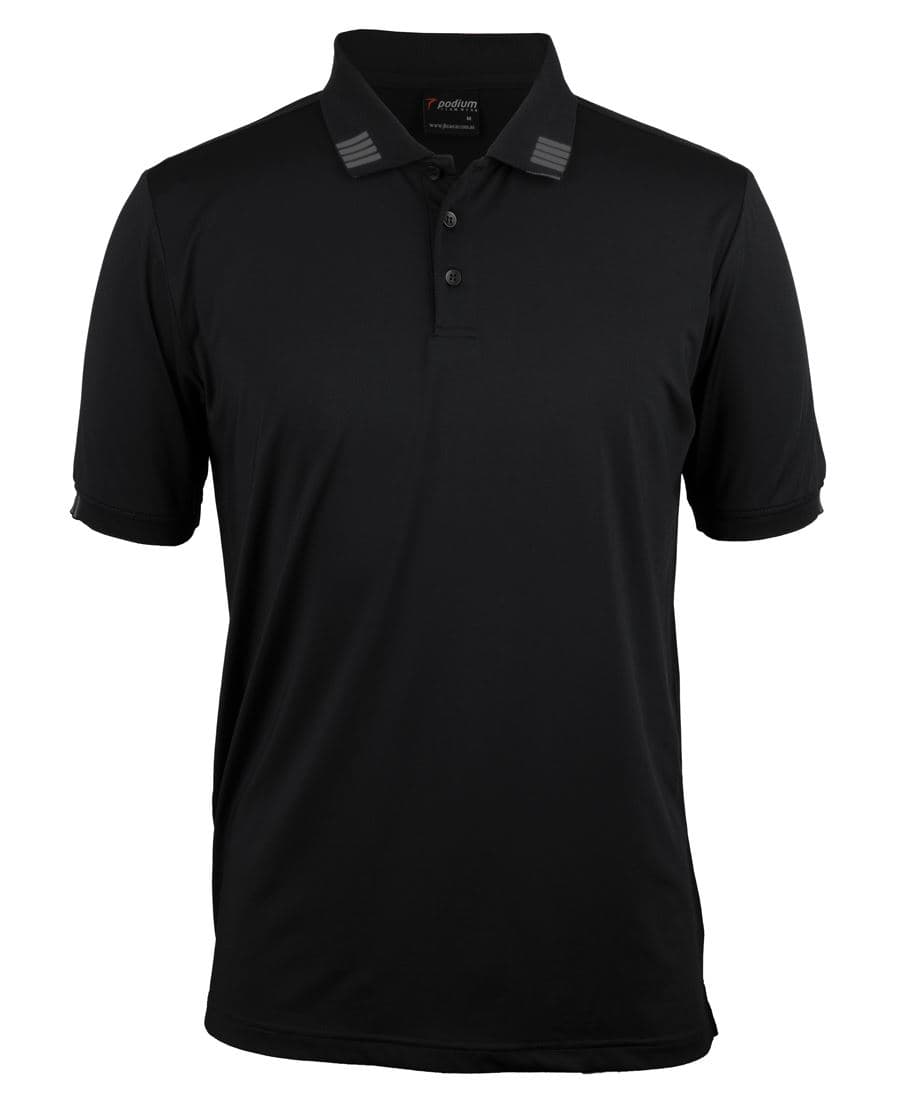 PODIUM 4 STRIPE S/S STRETCH POLO — Black/Charcoal