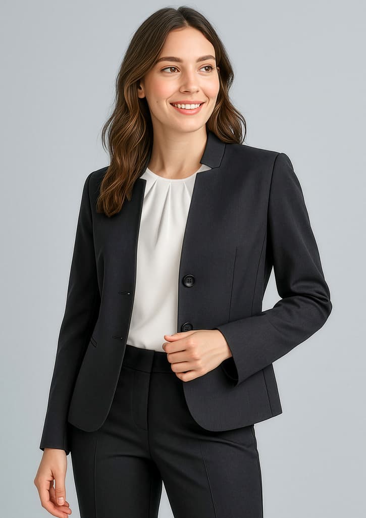 Cool Stretch Womens Short Jacket with Reverse Lapel — Black