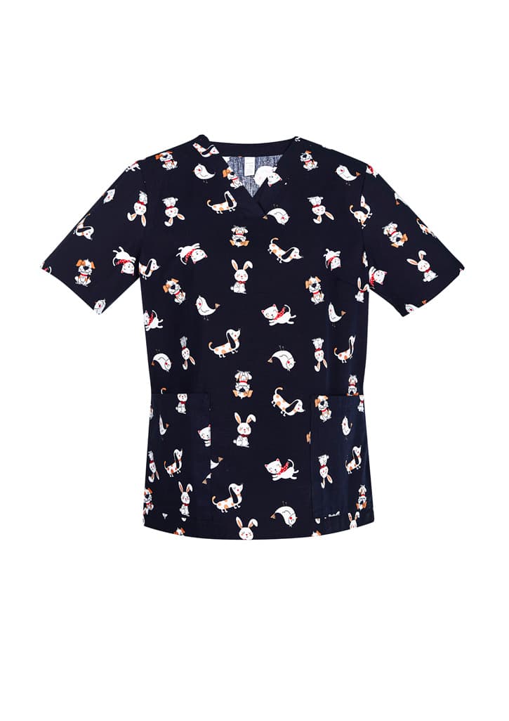 Printed Womens Best Friends Scrub Top — Midnight Navy