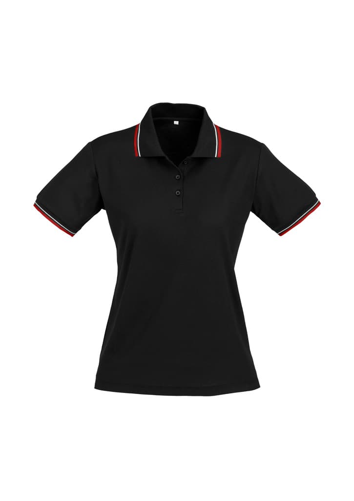 Cambridge Womens Short Sleeve Polo — Black/Red/White