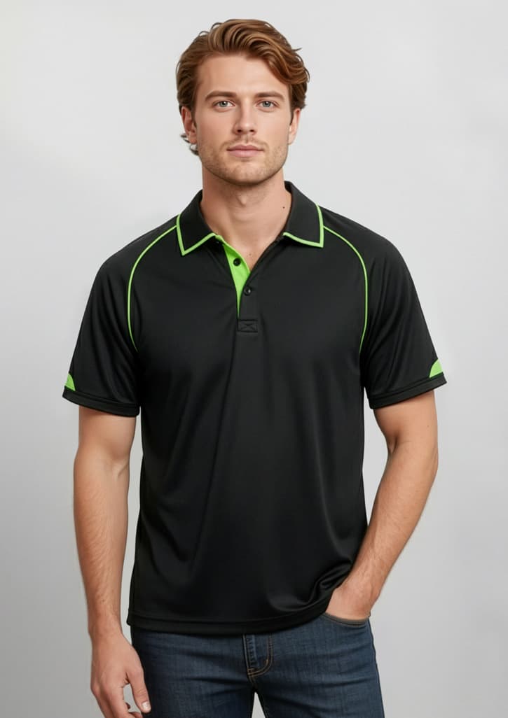 Fusion Mens Short Sleeve Polo — Black/Fluoro Yellow/Lime