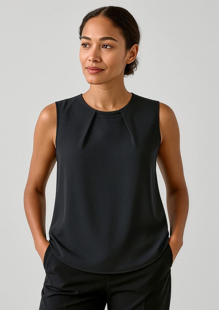 Biz Corporates Estelle Womens Sleeveless Pleat Detail Blouse