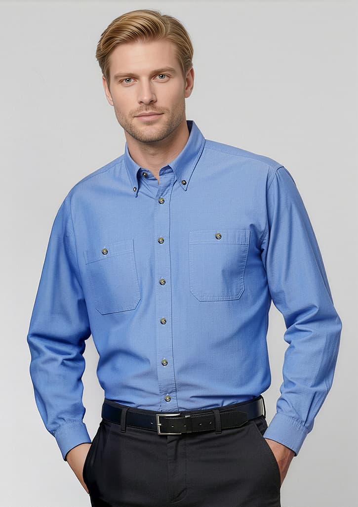 Chambray Mens Long Sleeve Shirt — Chambray Blue