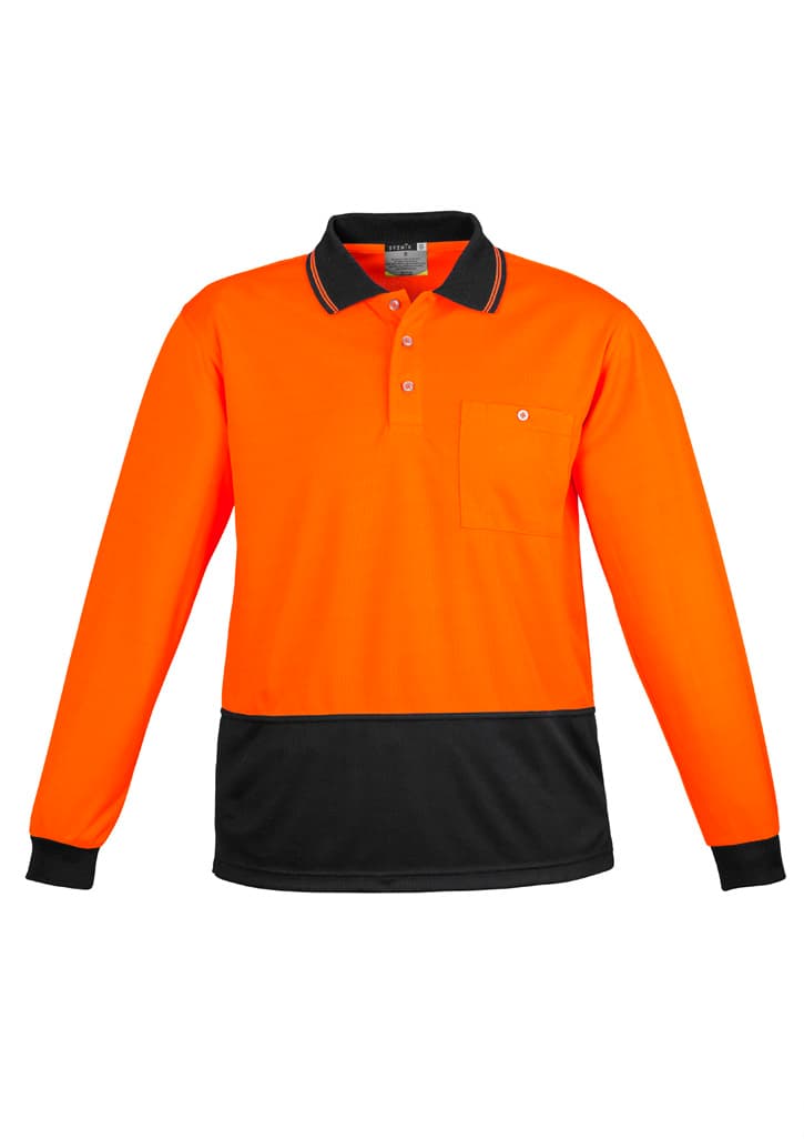 Unisex Hi Vis Basic Long Sleeve Polo — Orange/Black