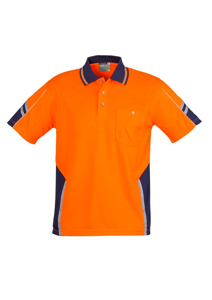 Mens Hi Vis Squad Short Sleeve Polo — Orange/Navy
