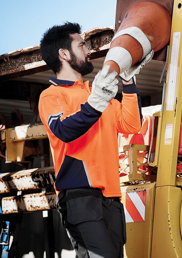 Mens Hi Vis Squad Long Sleeve Polo — Orange/Navy
