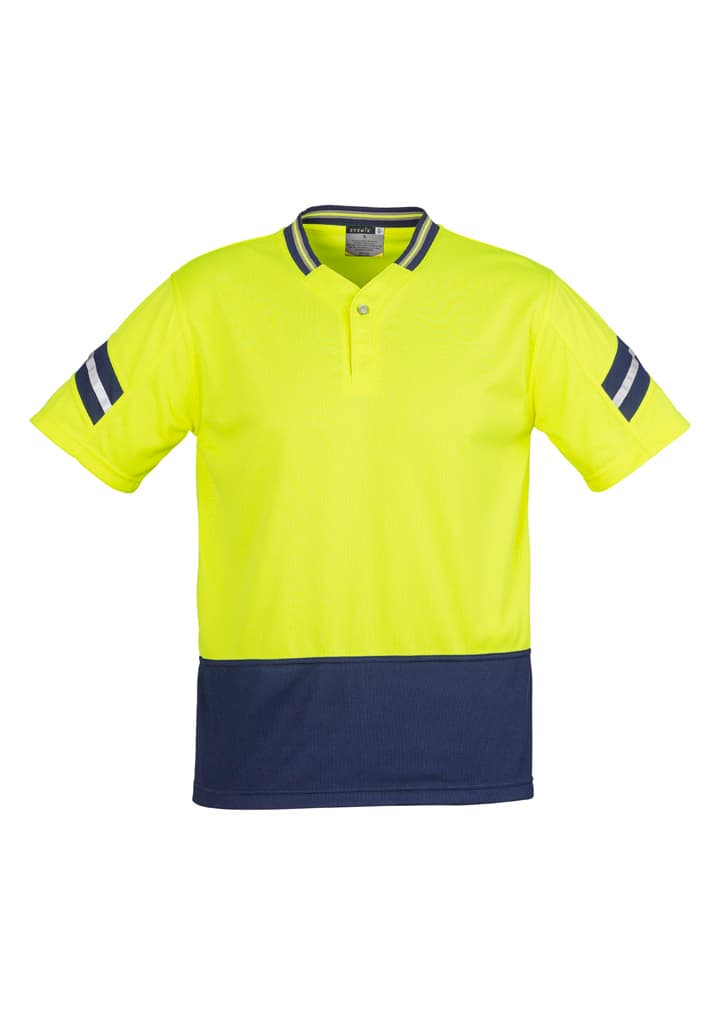 Mens Hi Vis Astro Short Sleeve Polo — Yellow/Navy