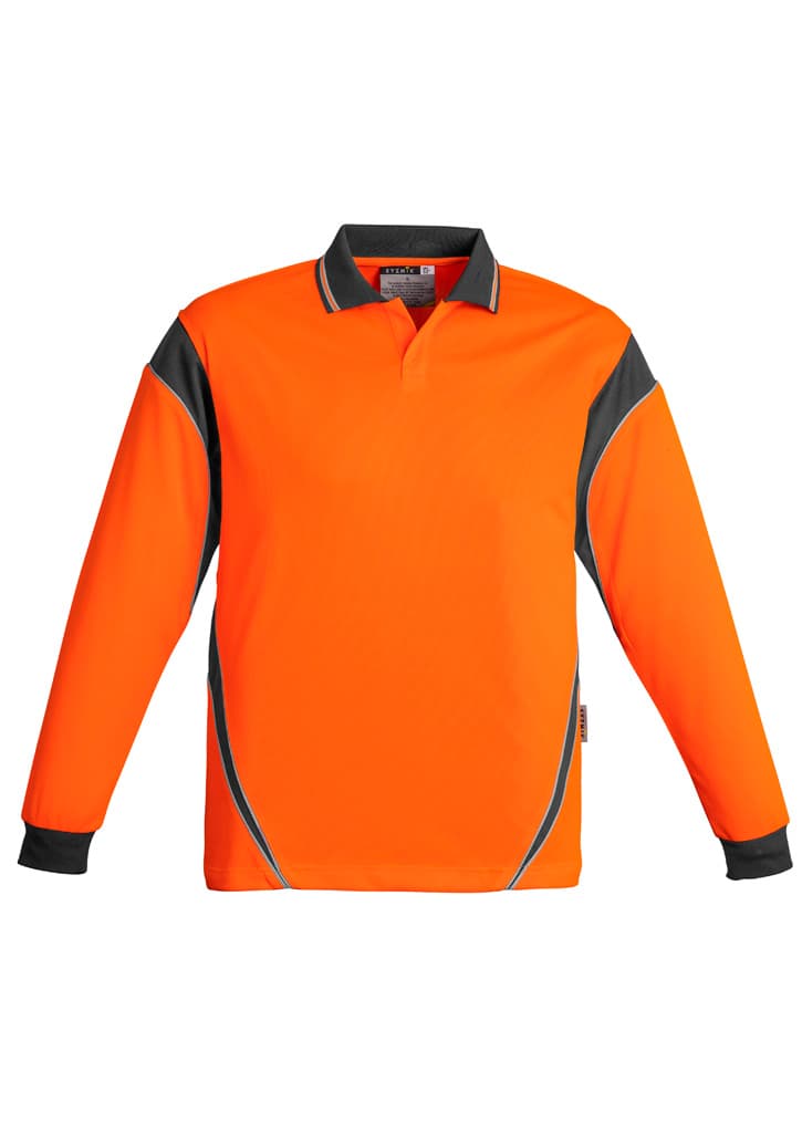 Mens Hi Vis Aztec Long Sleeve Polo — Orange/Charcoal