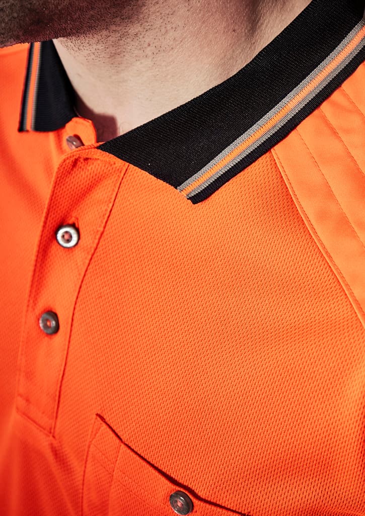 Mens Hi Vis Reinforced Squad Short Sleeve Polo — Orange/Navy