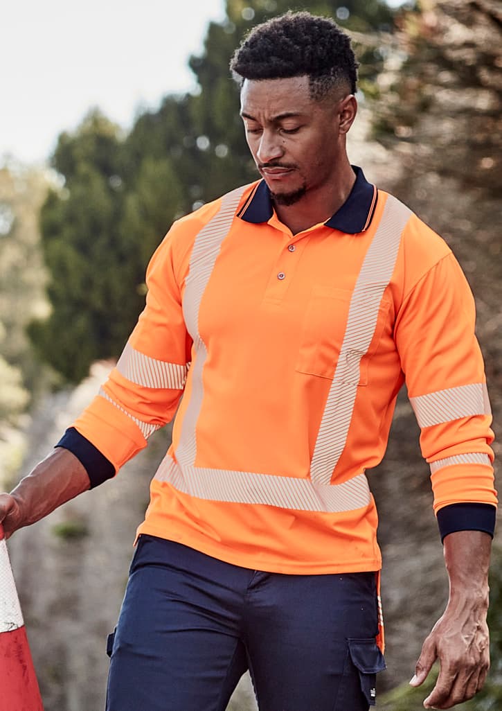 Mens TTMC-W23 Segmented Tape Long Sleeve Polo — Orange/Navy