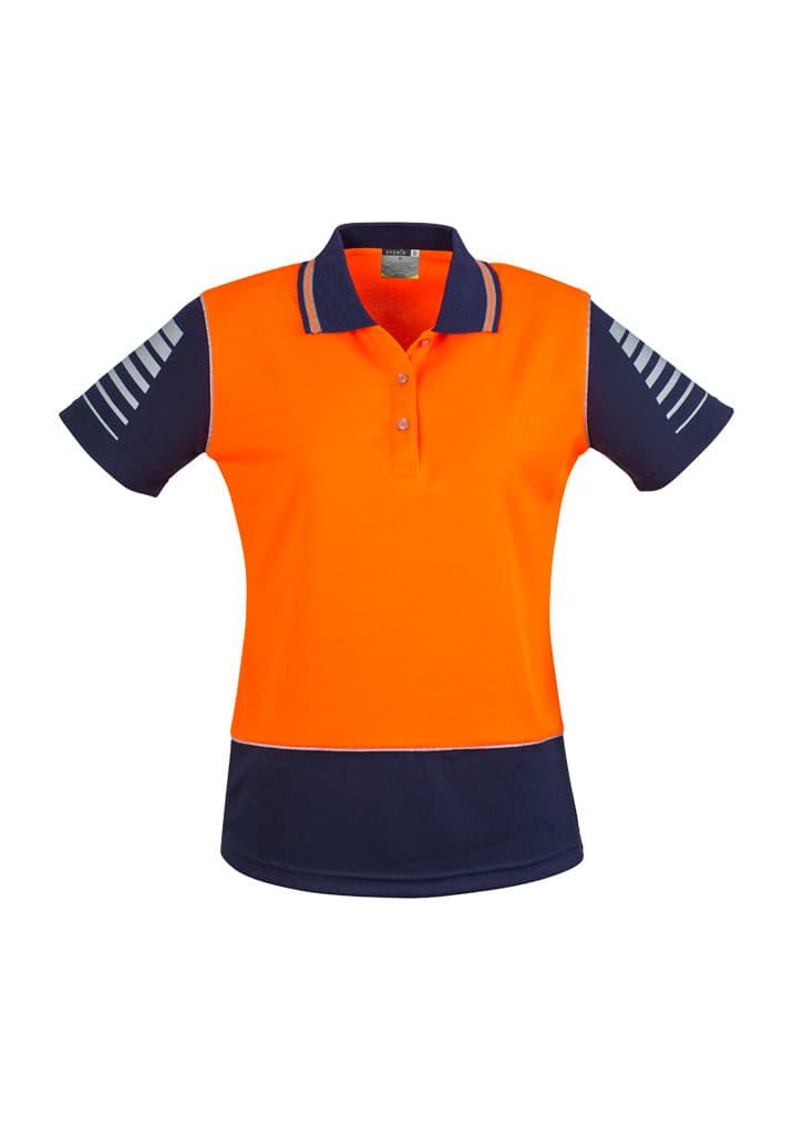 Womens Hi Vis Zone Short Sleeve Polo — Orange/Navy
