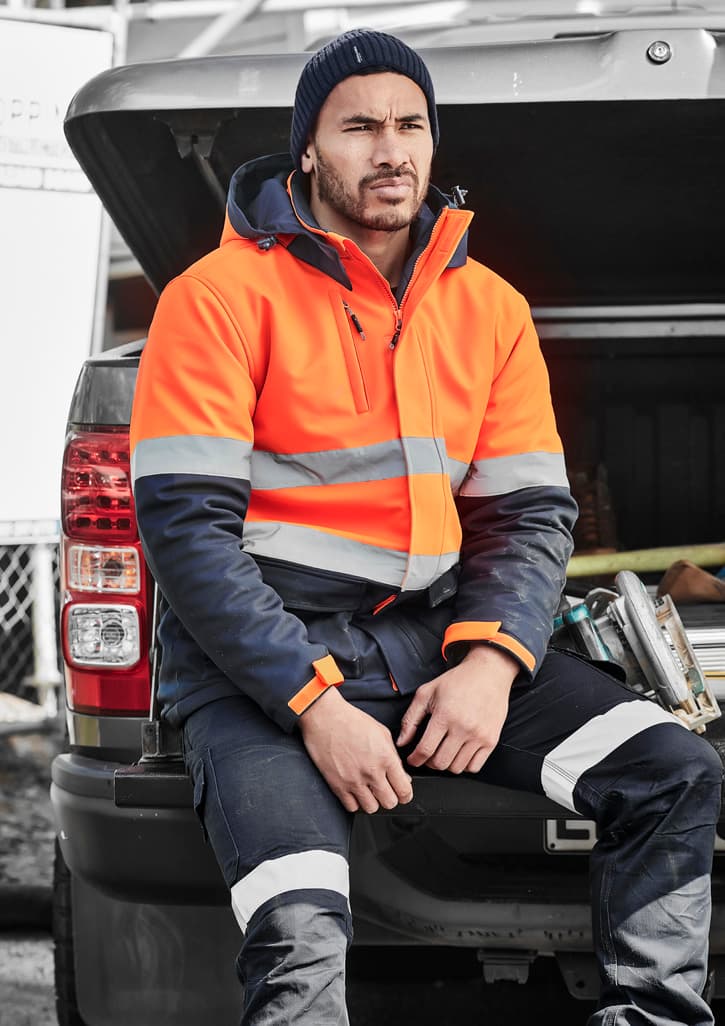 Unisex Hi Vis Antarctic Softshell Jacket — Orange/Navy