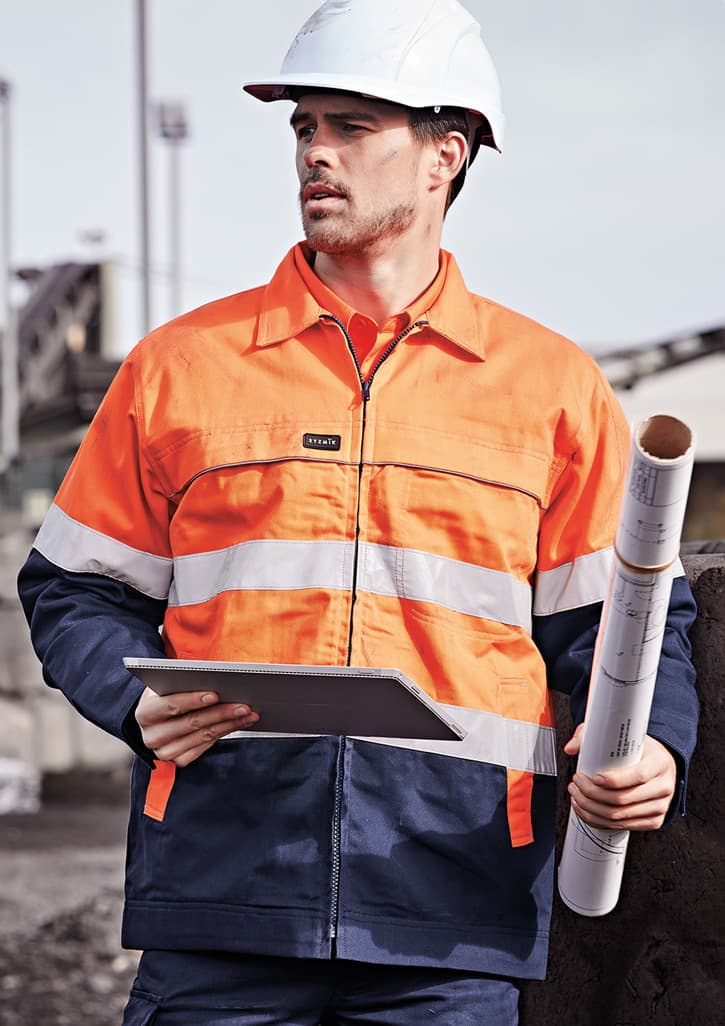 Mens Hi Vis Cotton Drill Jacket — Orange/Navy