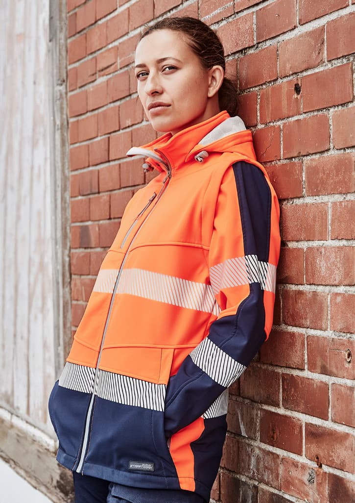 Womens Streetworx 2 In 1 Stretch Softshell Jacket — Orange/Navy