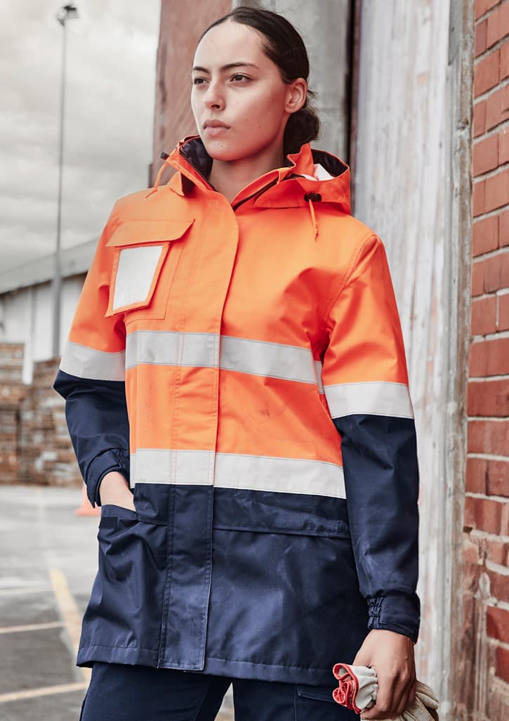 Womens Hi Vis Ultralite Waterproof Jacket — Orange/Navy