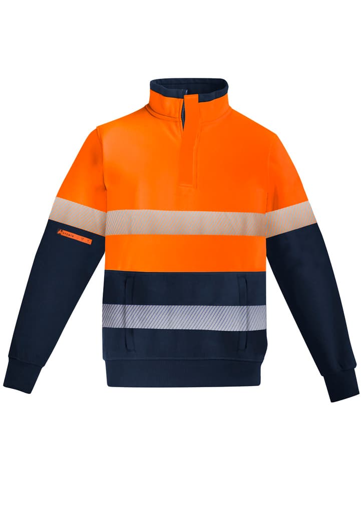 Mens Orange Flame Hi Vis 1/4 Zip Pullover - Hoop Taped — Orange/Navy