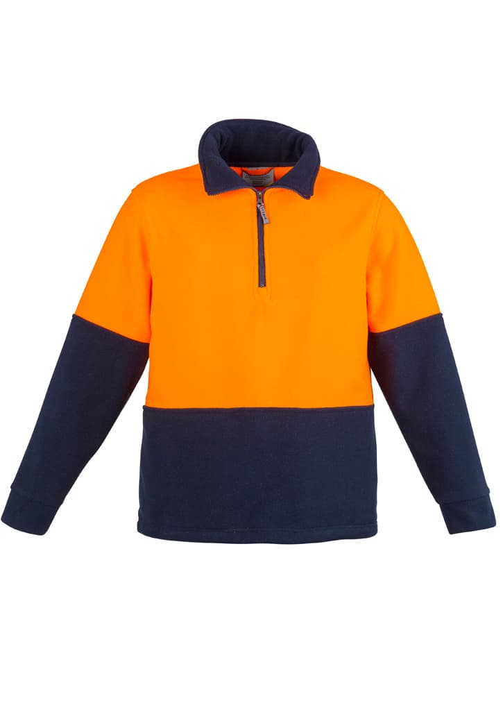 Unisex Hi Vis 1/2 Zip Polar Fleece Pullover — Orange/Navy