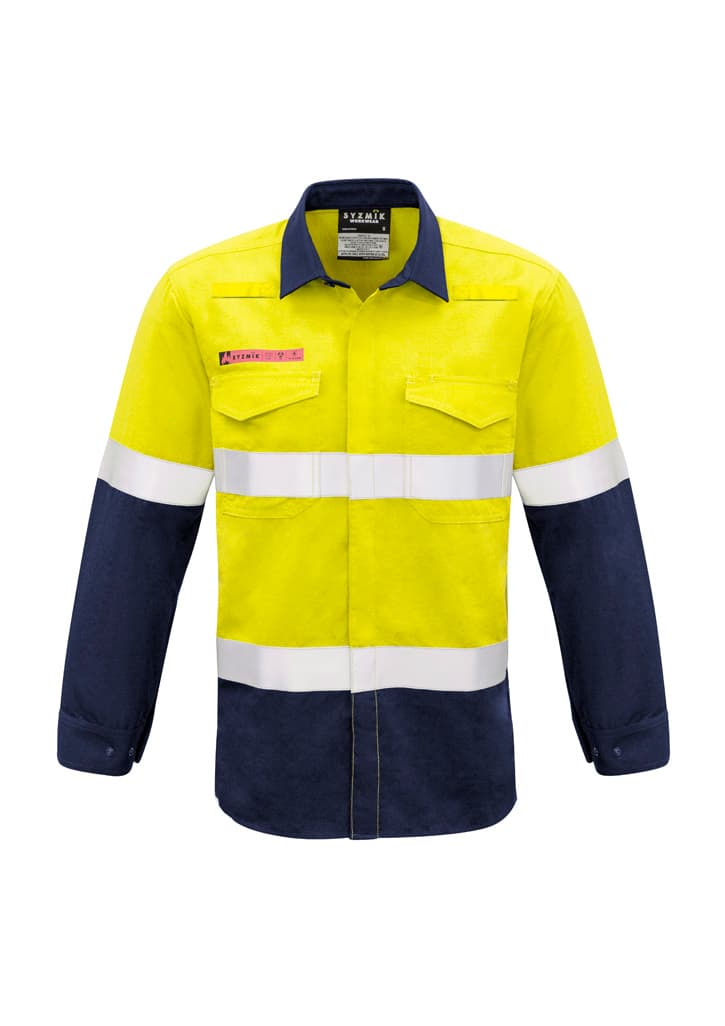 Mens Red Flame Hi Vis Shirt - Hoop Taped — Yellow/Navy