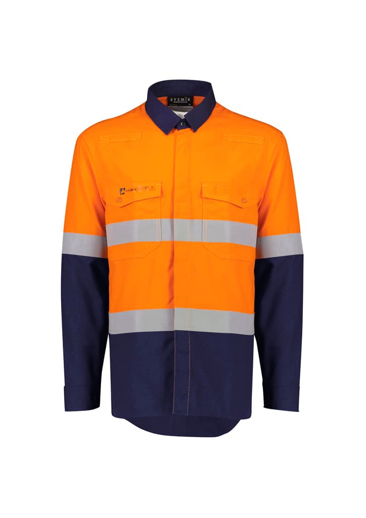 Mens Orange Flame Lightweight Ripstop Shirt - Hoop Taped — Orange/Navy