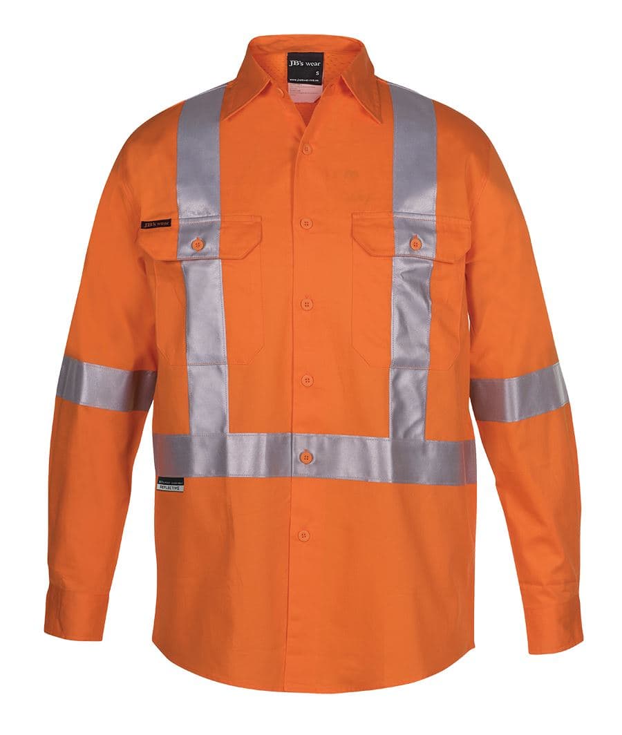 JB's HV (D+N) L/S 150G CROSS BACK TAPE SHIRT ORANGE -XS — Orange